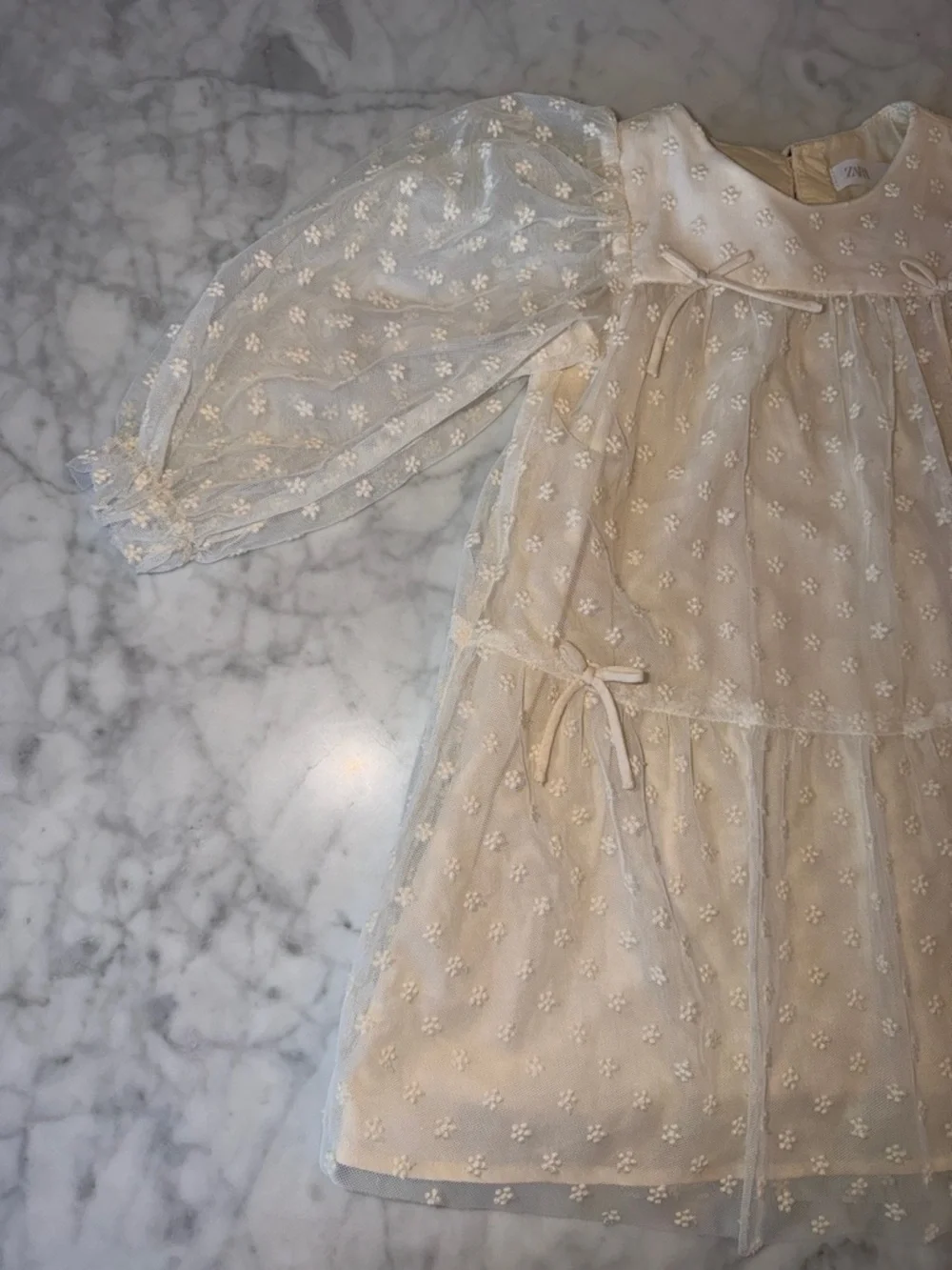 Zara Cream Floral Bow Lace Dress 2Y